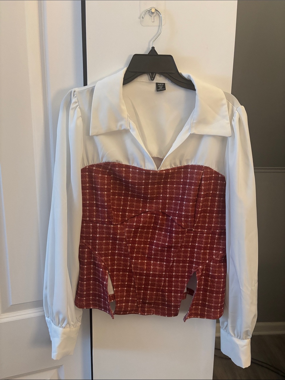 Zara White Blouse with Red Tweed Bustier